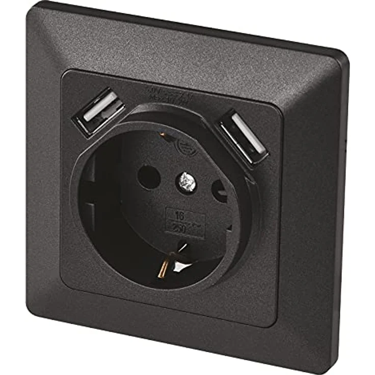 EMOS A6000.3 Unterputz-Steckdose mit 2X USB-Port Schuko, 5V / 2,1A, Anthrazit, Schwarz – Bild 1