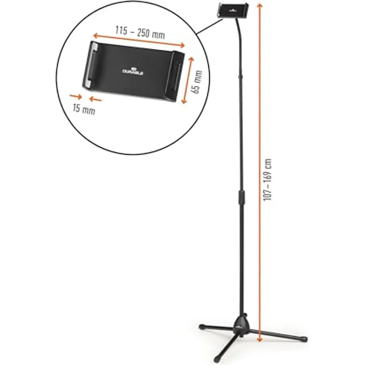 Durable Tablet Halterung TWIST FLOOR, 4,7-13 Zoll, Bodenständer, schwarz, 894201 – Bild 3