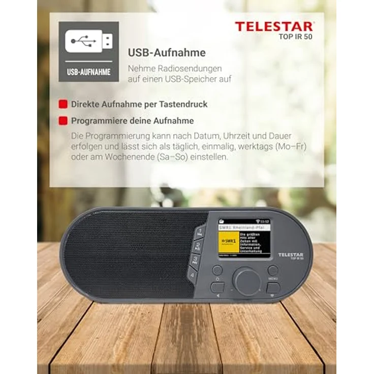 TELESTAR TOP IR 50, Internetradio mit Bluetooth 5.3, 7 W Lautsprecher, USB-Aufnahmefunktion und Fernbedienung – Anthrazit – Bild 5