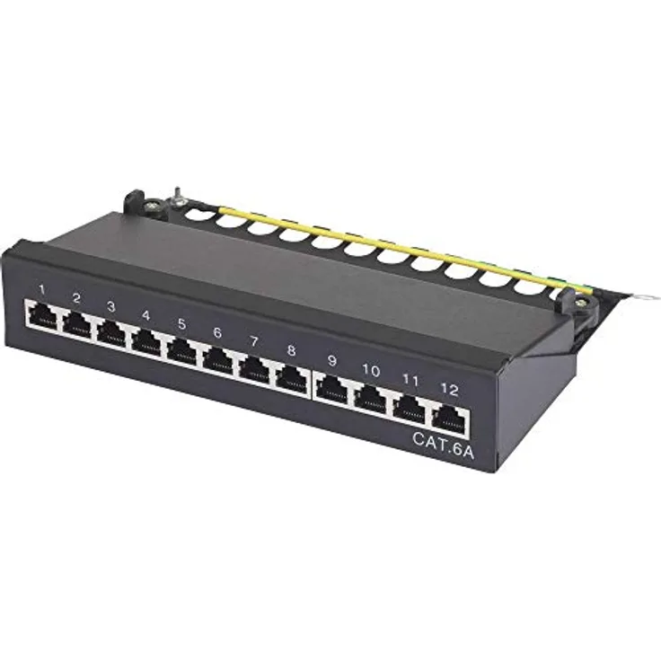 Renkforce 12 Port Netzwerk-Patchbox CAT 6a, 1 HE, Wandmontage, bestückt, aus robustem Stahl