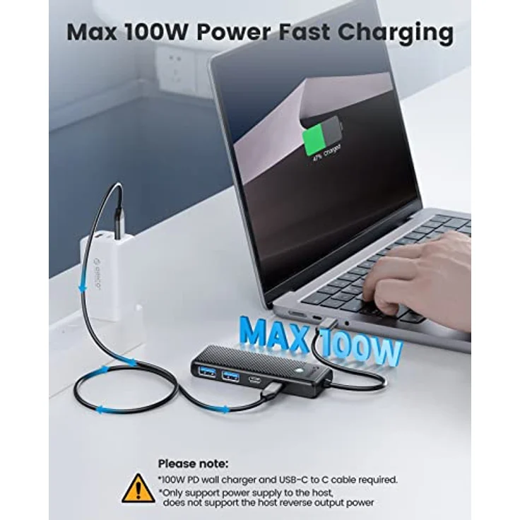 ORICO 4-Port Type-C to USB 3.0 / Type-C PD 100W High Speed 5Gbps HUB Multiplexer Schwarz - Modell: PAPW2AC-C3-015-BK-EP – Bild 3