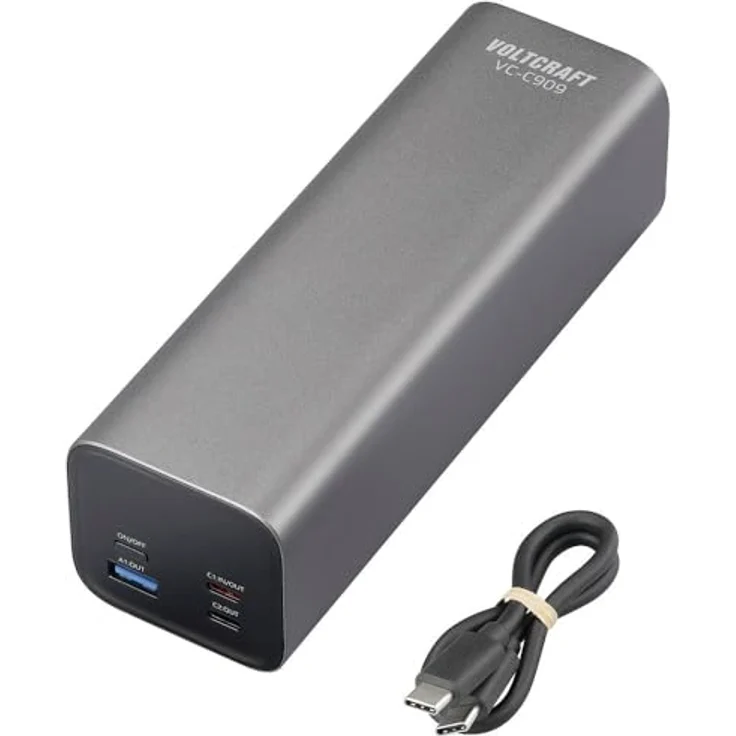 VOLTCRAFT VC-C909 Powerbank 27000 mAh USB PD 3.1 Li-Ion Schwarz-Silber Statusanzeige – Bild 4