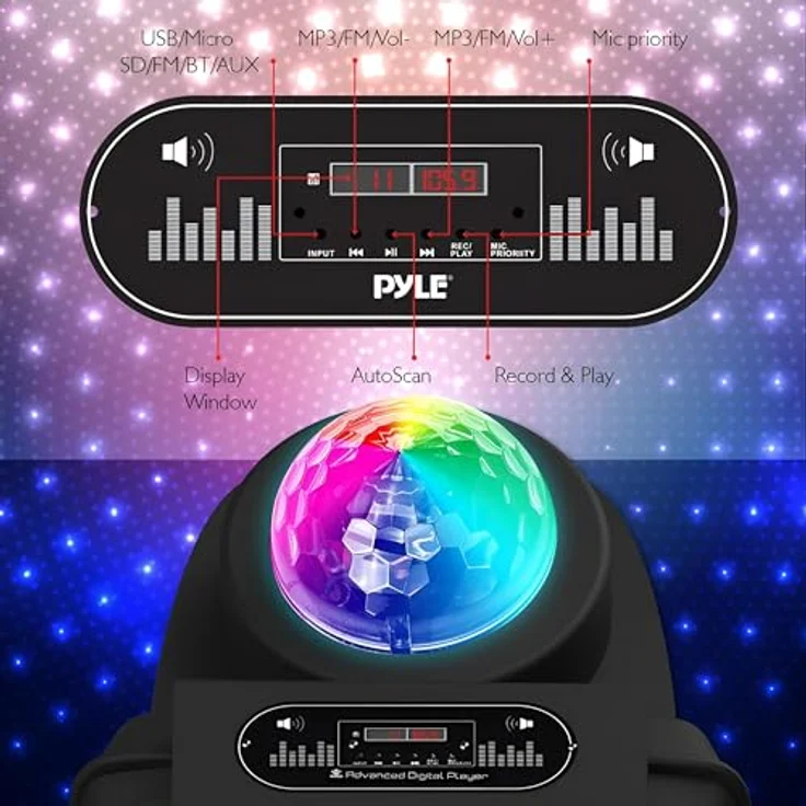 Pyle PSUFM1280B, Aktiver PA Lautsprecher mit 700 Watt, Bluetooth, Subwoofer 12 Zoll, tragbar mit Rädern und Mikrofonset, Schwarz – Bild 4