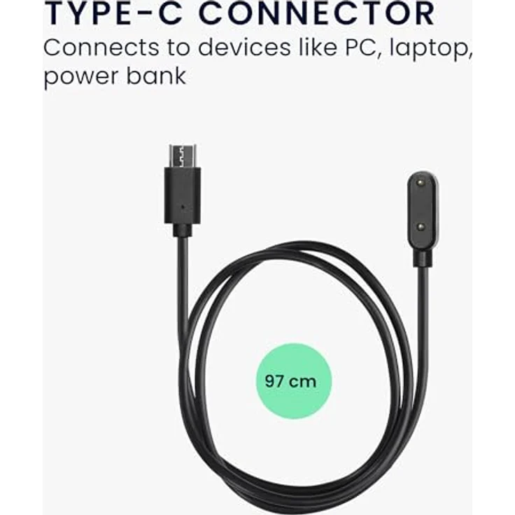 kwmobile USB C Ladekabel für Huawei Band 9 / Band 8 / Watch Fit 2 / Watch Fit mini, 100 cm lang, schnelles und zuverlässiges Aufladen in Schwarz – Bild 3