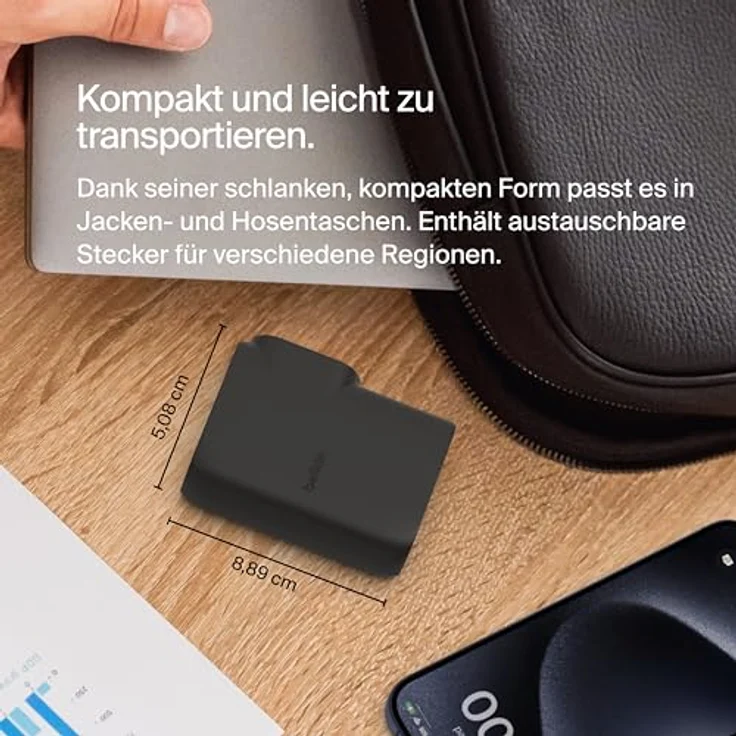 Belkin BoostCharge Hybrid-Ladegerät 25W mit 5000mAh-Powerbank, tragbares 2-in-1-USB Adapter mit USB-C PD3.0 und USB-A-Anschluss, für Reisen, 2-Port-Ladegerät, 5K-Akkupack + 1-m-USB-C/USB-C-Kabel – Bild 5