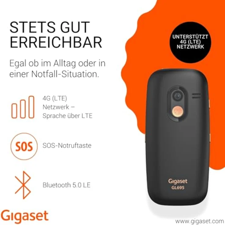 Gigaset GL695 Mobiltelefon – 4G mit Voice over LTE, 2,31" IPS-Display, große Tasten, 1400 mAh Akku, SOS-Notruftaste, Bluetooth 5.0, hörgerätekompatibel, schwarz – Bild 3