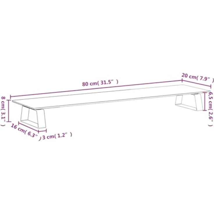 vidaXL Monitorständer mit Stauraum, Monitorerhöhung aus Hartglas und Metall, schwarz, 80x20x8cm, ergonomisches Design – Bild 3