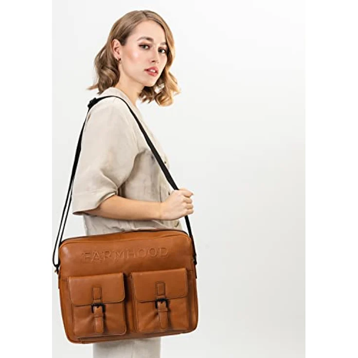 Farmhood Memphis Aktentasche Messenger aus 100% Leder, 38 cm mit Laptopfach, braun – Bild 2