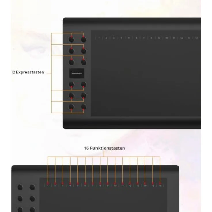 GAOMON M106K, 10 x 6 Zoll Grafiktablett mit 12+16 programmierbaren Tasten und kabellosem Stift, 8192 Druckempfindlichkeitsstufen – Bild 2
