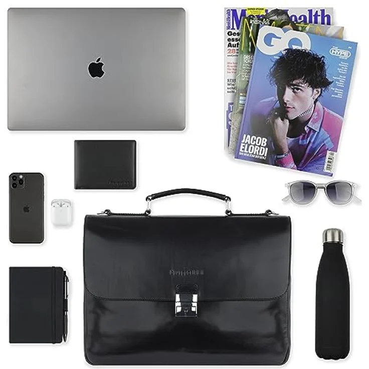 bugatti Aktentasche Romano, elegante Herren Briefcase für Laptops bis 15.6 Zoll, Schwarz, Maße 40 x 28 x 7 cm – Bild 5