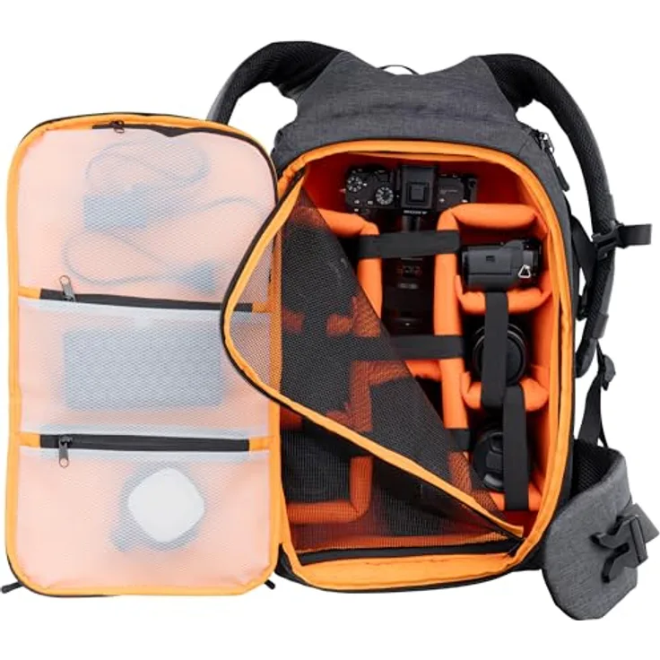 Dörr Foto-Rucksack Prag Pro, 20 l Fotorucksack mit wasserfestem Polyester, Schnellzugriff und individueller Innenaufteilung, Grau