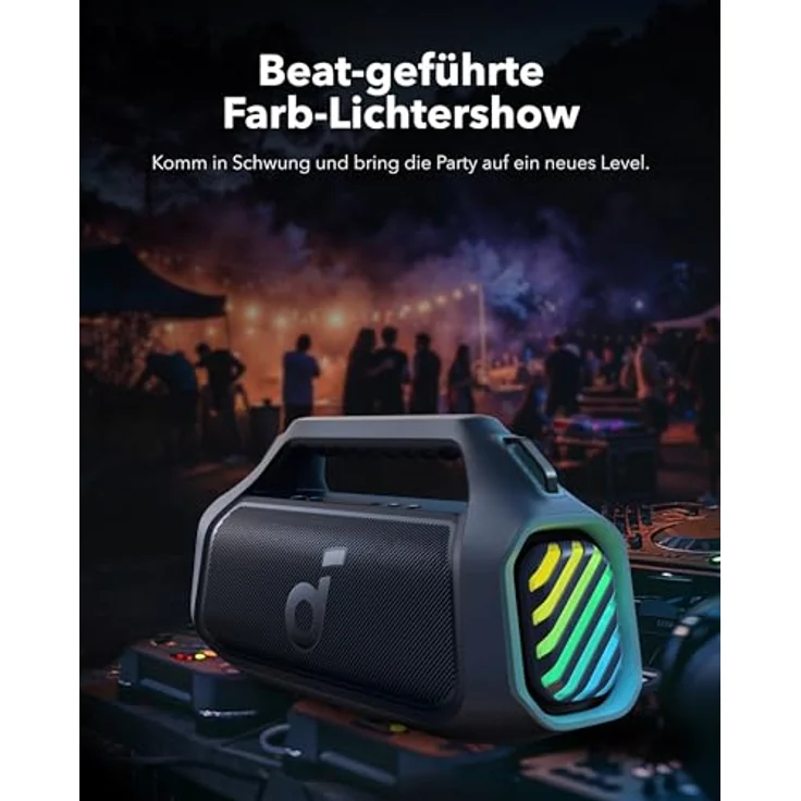 soundcore Boom 2 Plus Outdoor Lautsprecher, 140W, 2+2 Channel, BassUp 2.0, 20h, Schnellladung, IPX7 wasserdicht, RGB Lichter, USB-C, Power Bank, BT 5.3, tragbarer Bluetooth Lautsprecher, Camping – Bild 4