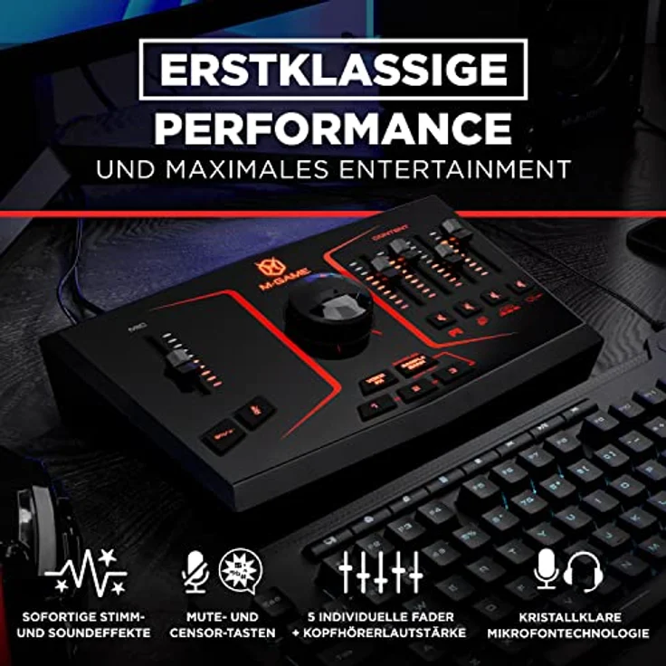 M-GAME Solo USB Audio Interface Mixer für Streaming & Gaming mit XLR-Mikrofoneingang, optischem Eingang, Stimmeffekten, Sampler & dedizierter Software, Solo - Schwarz – Bild 3