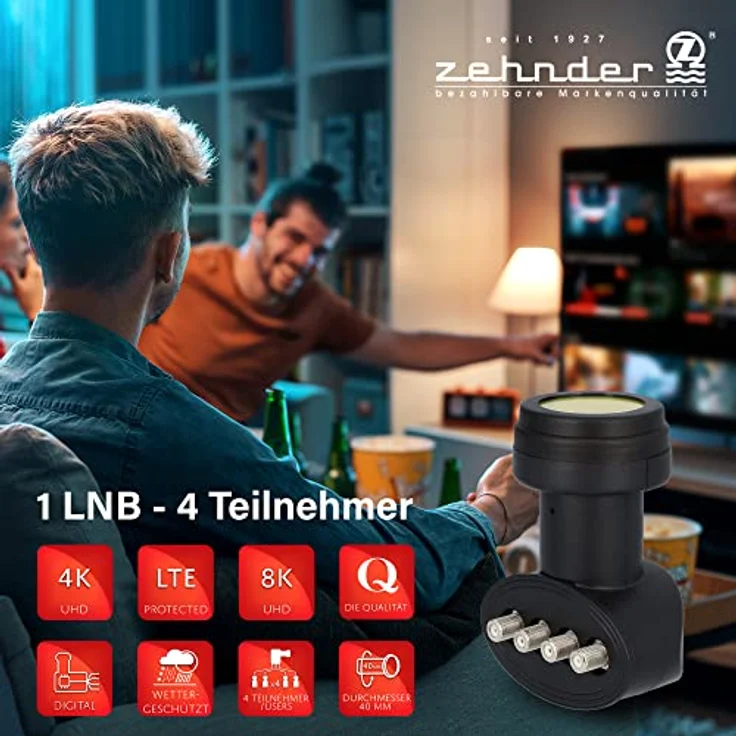 Zehnder Quad LNB für 4 Teilnehmer mit Sun Protect UV Schutz und Wetterschutzkappe zum herausziehen - 40mm Feed - 4K Ultra HD - Satellite LNB - Digital - 4Fach - 4G 5G LTE Abschirmung| BX-3004 – Bild 4