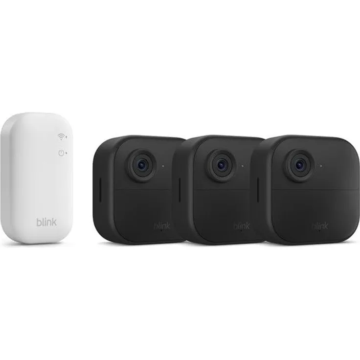 Blink Outdoor 4, Sicherheitskamera 3-Kamera-System mit 1080p HD, Wetterfest, inkl. Sync Modul Core und Mikrofon
