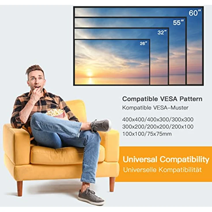 Perlegear TV Wandhalterung Neigbar - Fernseh Halterung 4K LED LCD OLED Flachbildfernseher, TV Wandhalter Schwarz 58-140cm 23-55 Zoll TV - VESA 75x75-400x400mm, 1.8m HDMI Kabel Wasserwaage – Bild 3