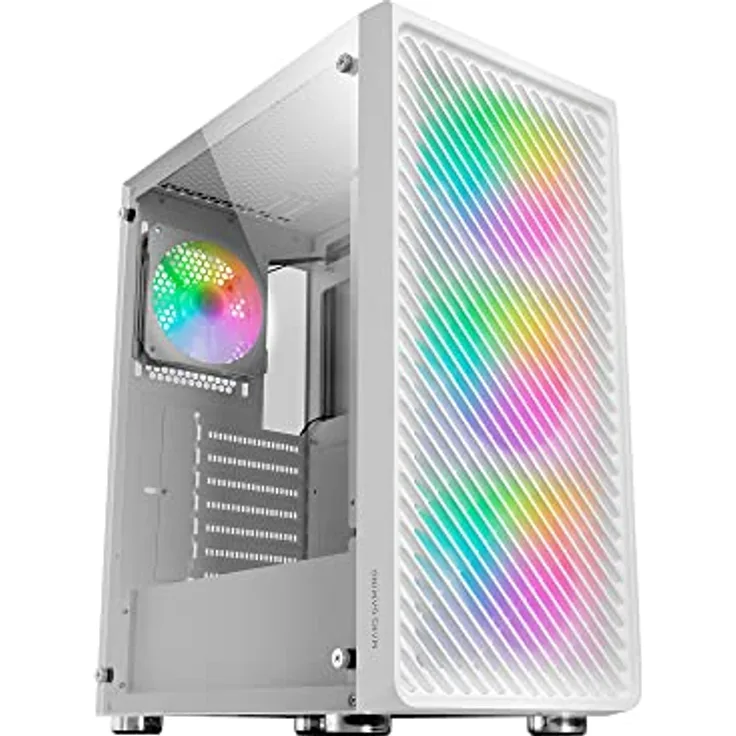 Mars Gaming MC-F Weiß, ATX Gaming Semitower, Vollvergütetes Glasfenster, Metal-Mesh Front, 4X 120mm ARGB Lüfter