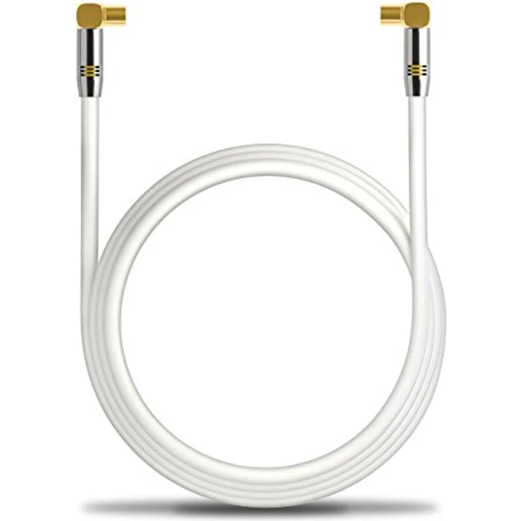 deleyCON 3m TV Antennenkabel PREMIUM HDTV Full HD - 2x gewinkelt - Koaxialkabel - TV-Stecker (90° Grad) zu TV-Buchse (90° Grad) - Weiß - METALL – Bild 6