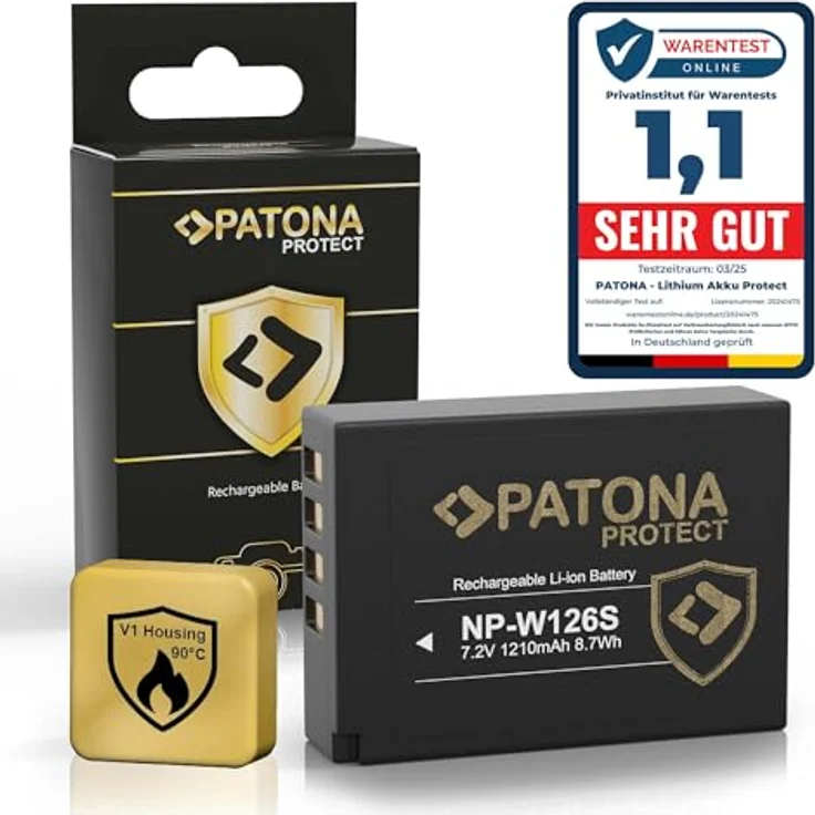 PATONA Protect Akku NP-W126s 1210mAh mit NTC-Sensor und V1-Gehäuse für Fuji Fujifilm Kameras, kompatibel mit X-M5, X100F, X100V, XT5 und mehr – Bild 1