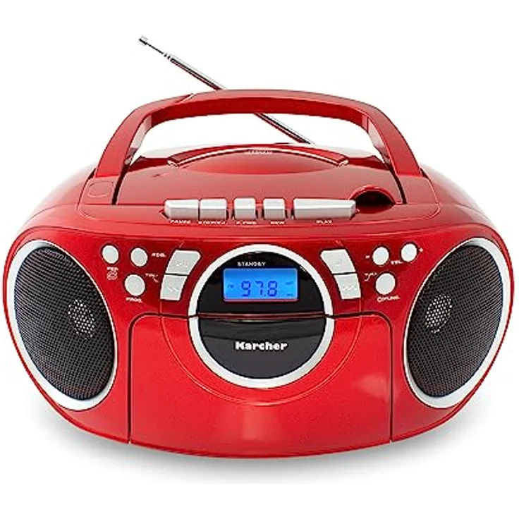 Karcher RR 5042-R Tragbares CD Radio/Boombox mit CD-Player und Kassettenspieler (UKW, Batterie-/Netzbetrieb, AUX-In) in Rot – Bild 1