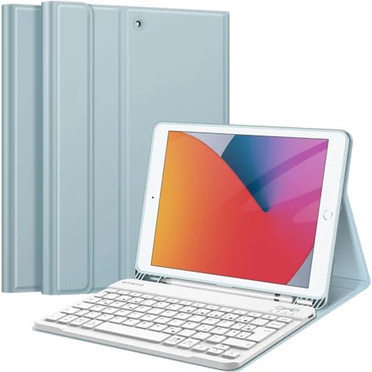 Fintie Tastatur Hülle für iPad 10.2 Zoll (9/8/ 7 Generation - 2021/2020/2019), Eisblaue Schutzhülle mit magnetisch Abnehmbarer Tastatur und Pencil Halter – Bild 1