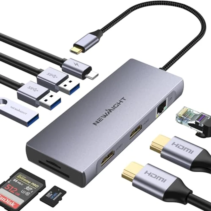 Newmight Laptop Docking Station Dual Monitor, 9-in-1 USB C Dock mit 2x 4K HDMI, 1 Gbps Ethernet, PD 100W Aufladen, 3x USB 3.0, SD/TF Reader für HP/Dell – Bild 1