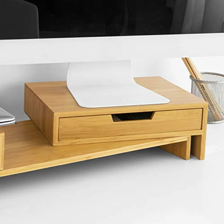 BBF04-N Design Monitorerhöhung für 2 Monitore Monitorständer Schreibtischaufsatz mit 2 Schubladen breitenverstellbar - Sobuy – Bild 9