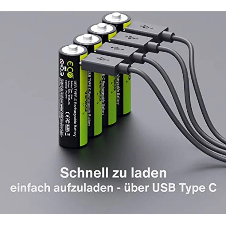 VERICO LoopEnergy AA 2550 Wiederaufladbare USB-C Batterie AA 1,5V 2550mWh (1700mAh) Li-Ion, Schnellladung via USB-C Anschluss in ca. 2 Stunden, 4X AA, Farbe: Grün – Bild 3
