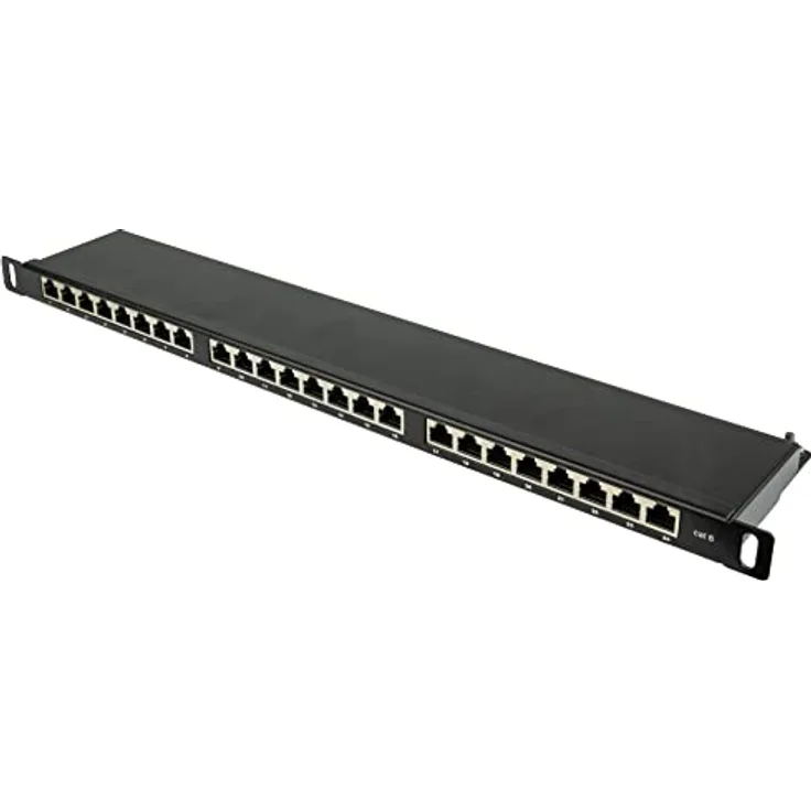 Good Connections® Patchpanel / Patchfeld - 19" - Cat. 6, 500 MHz - GIGABIT-fähig - 24-Port - STP geschirmt - Tiefschwarz