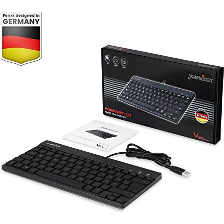 Perixx Periboard-326 Mini schwarz, LEDs weiß, USB, DE QWERTZ (11608) – Bild 6