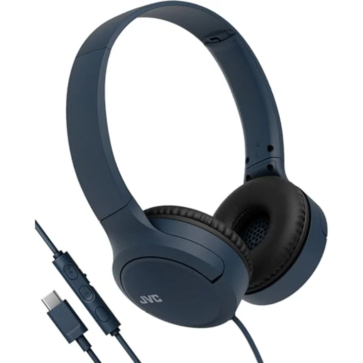 JVC HA-S33UC-A, USB-C On-Ear-Kopfhörer mit weichen Ohrpolstern, faltbar, Mikrofon & 3-Tasten-Fernbedienung, blau – Bild 1