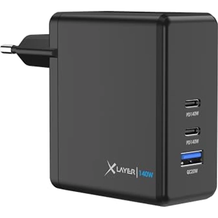 XLayer Powercharger USB-C Schnellladegerät 140W PD, kompakt und leicht, 3-Port GaN Charger, kompatibel mit MacBook Pro/Air, iPhone 16/15 Pro Max, iPad Pro, Galaxy S23 Ultra, Lenovo – Bild 1