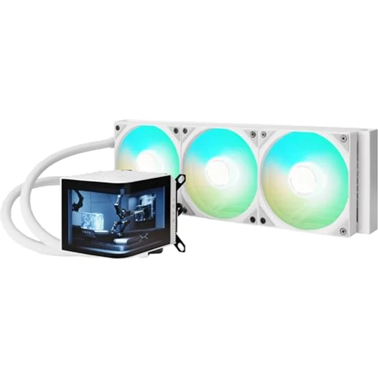TRYX TRYX Panorama 360 ARGB Weiß 360mm AIO mit 6,5"" AMOLED curved Display und 3D-anamorphem Effekt, Asetek 8. Gen 320W TDP, ARGB-Lüfter, Intel LGA 1851/1700/1200/115X, AMD AM5/AM4 – Bild 1