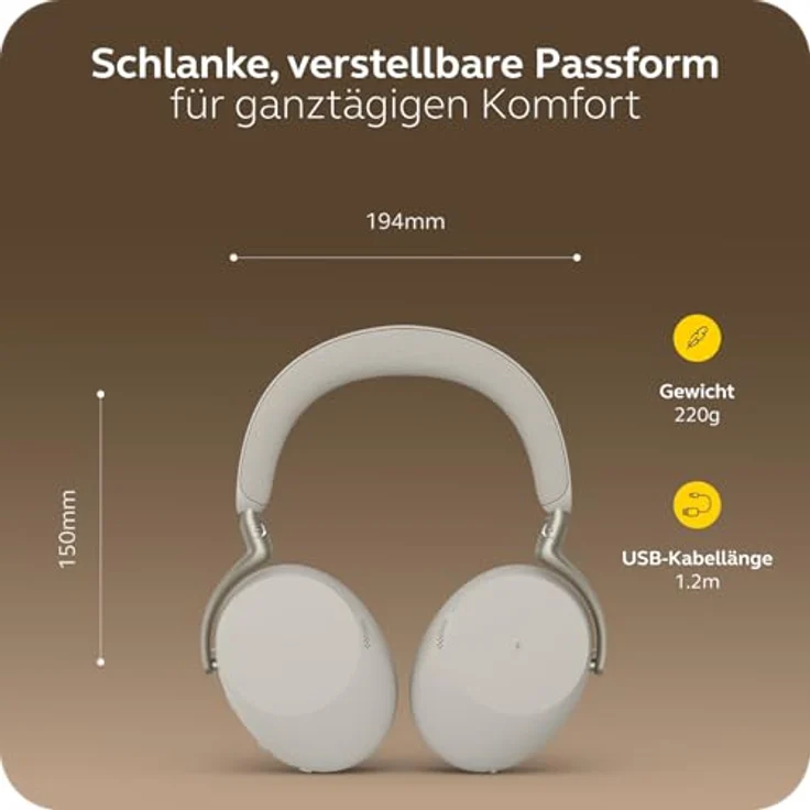 Jabra Evolve3 85, schnurloses Stereo Headset mit KI-gestützter Sprachisolierung und adaptiver Geräuschunterdrückung, Bluetooth, USB-C, Warmgrau – Bild 9