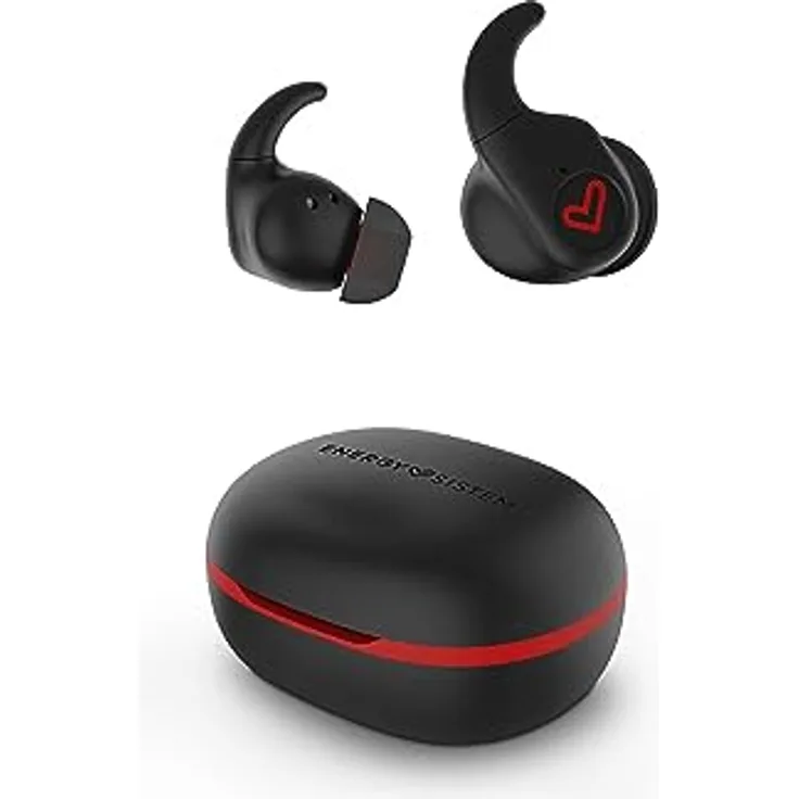 Energy Sistem Earphones True Wireless Freestyle, Kabellose Kopfhörer mit integriertem Mikrofon, Schwarz/Rot