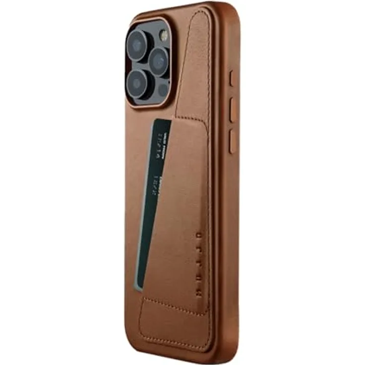 Mujjo Leather Wallet Case iPhone 16 Pro Max Braun - Integrierte Brieftaschen-Funktionalität, Außergewöhnlicher Schutz, Magsafe-Leistung, Hochwertiges europäisches Leder, Recycelte Materialien