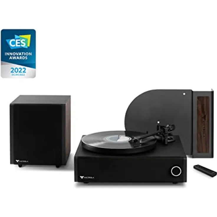 Victrola Premiere V1 Musiksystem - Dualer Bluetooth-Schallplattenspieler, interne Stereo-Lautsprecher, drahtloser Subwoofer mit Vinyl-Stream, VPMS-1 System, Espresso