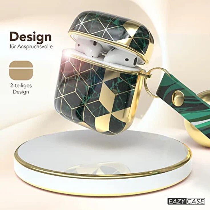 EAZY CASE Kopfhörer-Schutzhülle IMD Motiv Case für Apple AirPods 1 & 2, Stoßfest, Grün / Gold – Bild 2