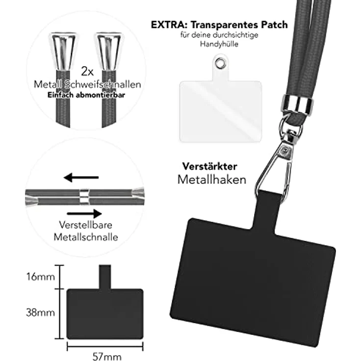 Nalia HoldMe Air, Universal Handykette für Smartphones, 160 cm Lanyard mit verstellbarem Pad und Edelstahl-Karabinerhaken – Bild 3