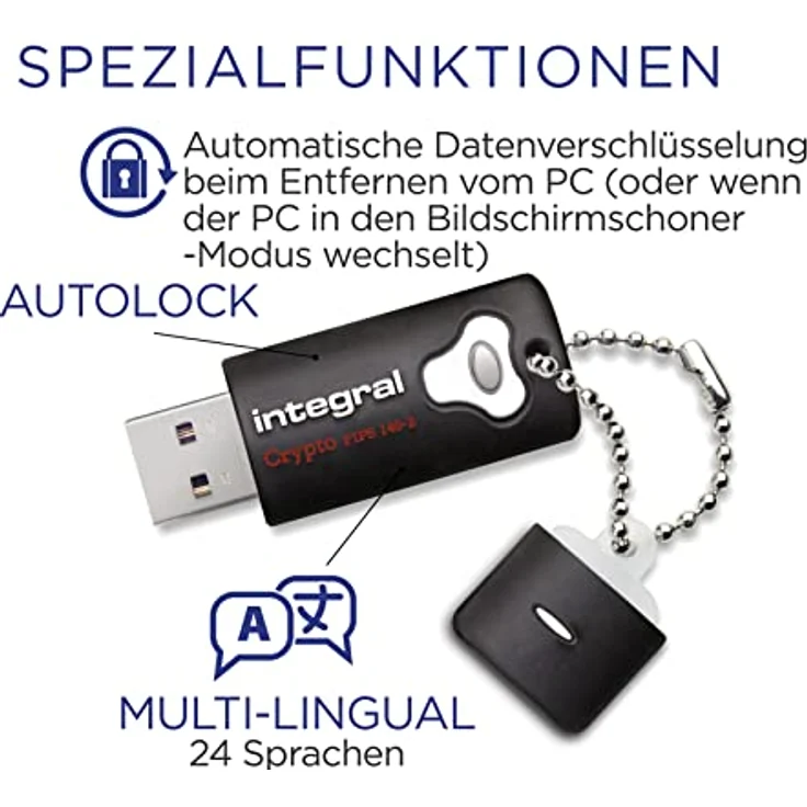 Integral 64GB Crypto-140-2 256-Bit 3.0 USB Stick verschlüsselt - USB Stick Passwort geschützt FIPS 140-2 Level 3 zert. Schutz vor Brute-Force-Angriffen - Robustes, dreilagiges, wasserdichtes Design – Bild 4