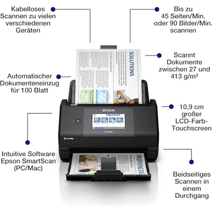 Epson WorkForce ES-590W, Dokumentenscanner mit 600 x 600 dpi, Duplex-Funktion, 45 Seiten/Min, schwarz – Bild 2
