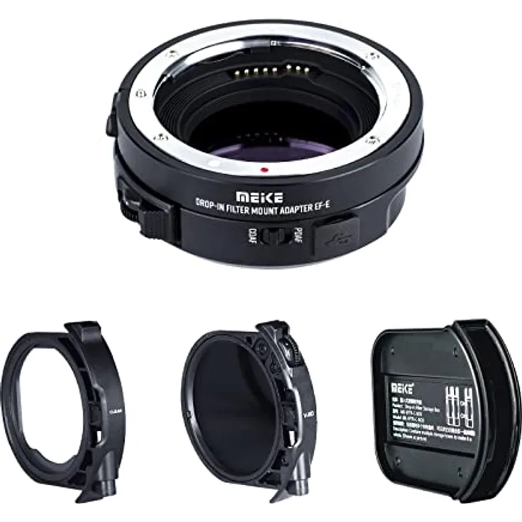 Meike MK-EFTE-C VND Drop-In Filter Autofokus Mount Objektivadapter für Canon EF/EF-S Objektive an Sony E Mount Kameras mit variablem ND Filter und UV-Filter A7SII A7 A6000 A6500 A7SIII A9