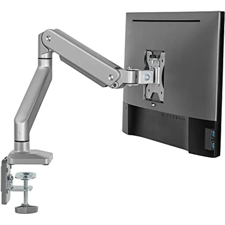 Ergo Office ER-447 1-Fach Monitorhalterung mit Gasfeder 17"-32" Doppelarm Tischhalterung Monitorarm Schwenkbar Neigbar Drehbar VESA 75x75 100x100 bis 10kg Aluminium – Bild 3
