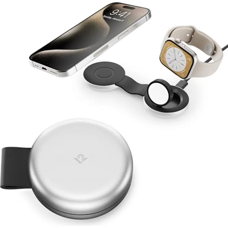 Twelve South Butterfly 2-in-1 USB-C MagSafe Ladegerät - Kompaktes reisefreundliches Design, schnelles Aufladen von iPhone, AirPods und Apple Watch - Schwarz