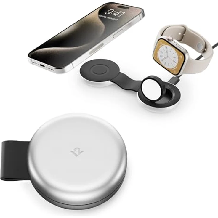 Twelve South Butterfly 2-in-1 USB-C MagSafe Ladegerät - Kompaktes reisefreundliches Design, schnelles Aufladen von iPhone, AirPods und Apple Watch - Schwarz – Bild 1