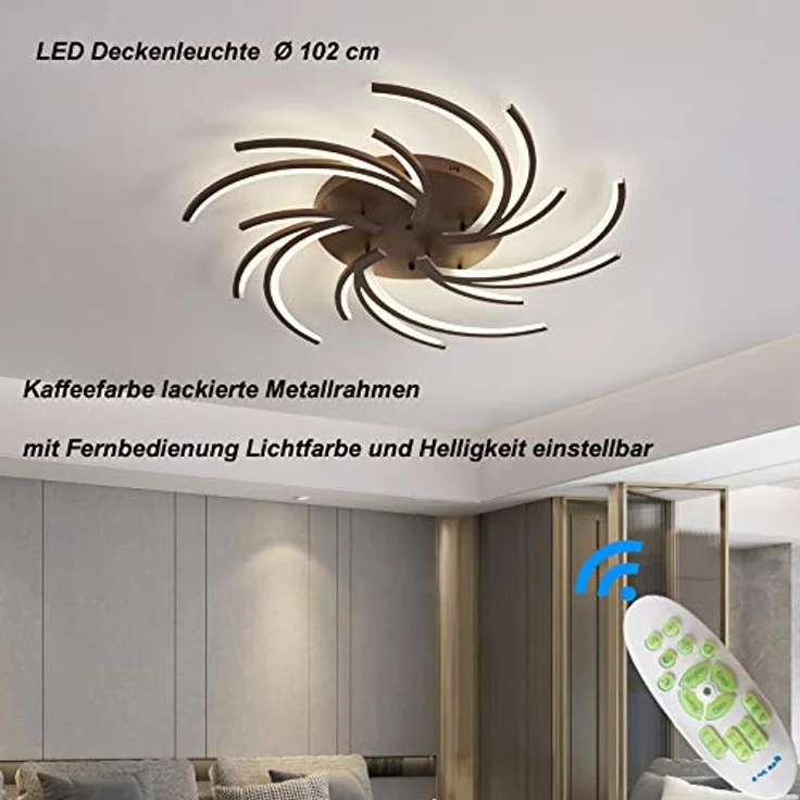 Eurotondisplay LED Deckenleuchte 2042Kaffee-5 Ø 102cm mit Fernbedienung Lichtfarbe/ Helligkeit einstellbar Acryl-Schirm kaffeefarbe lackierter Metallrahmen Energieeffizienzklasse: A+ Modern – Bild 4