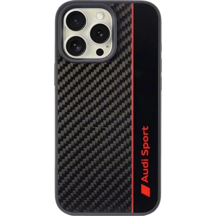 Audi Sport Handyhülle für iPhone 16 Pro Max, Stoßabsorbierende Carbon-Hülle mit präzisen Aussparungen, Schwarz mit roten Details – Bild 2