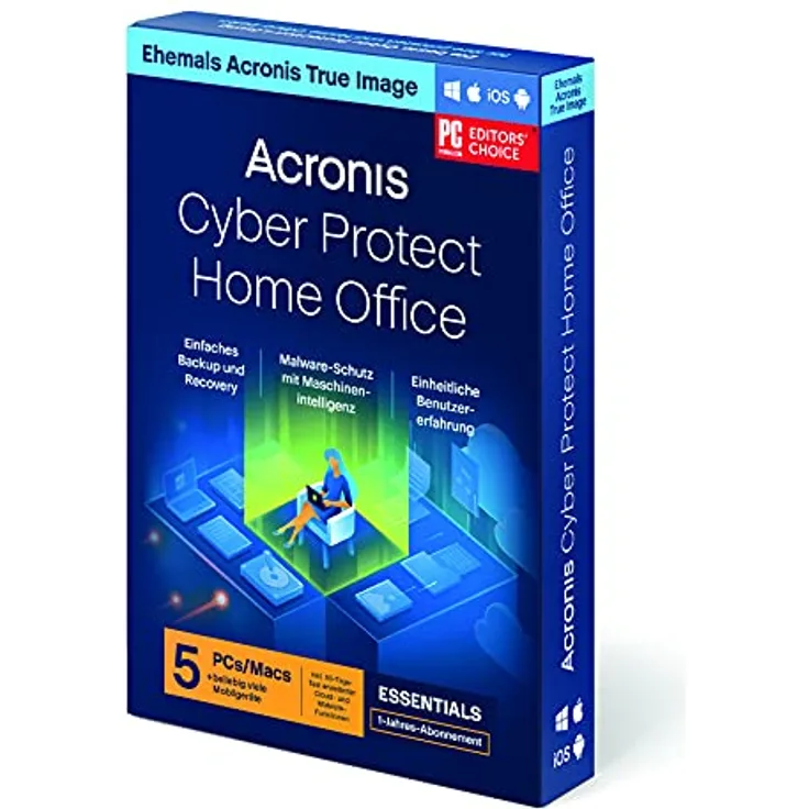 Acronis Cyber Protect Home Office Essentials | Backup Edition | Flexible Backups & basic Cyber-Schutz | Preisgekrönte Datensicherung & Wiederherstellung | 1-Jahres-Lizenz | Box mit Code | 5 PC/Mac
