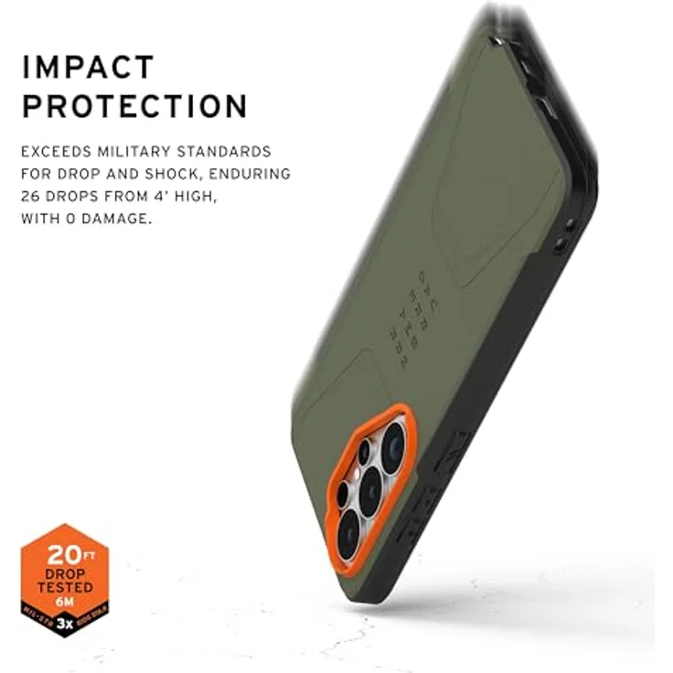 URBAN ARMOR GEAR Civilian Case für Samsung Galaxy S26 Ultra, sturzfeste Hülle mit Wireless Charging Kompatibilität, olive drab/orange – Bild 3