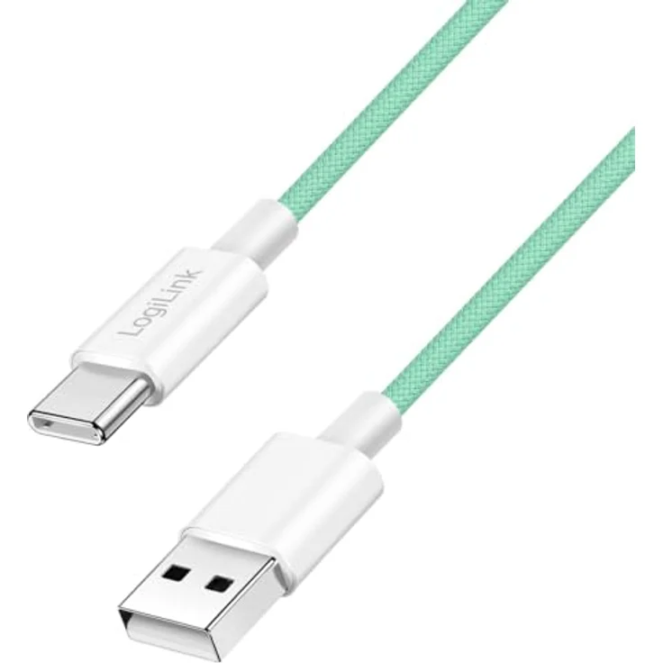Logilink USB 2.0 Typ-C Anschlusskabel, A zu C, 60W, Nylon-Ummantelung, 1 m, Grün – Bild 1